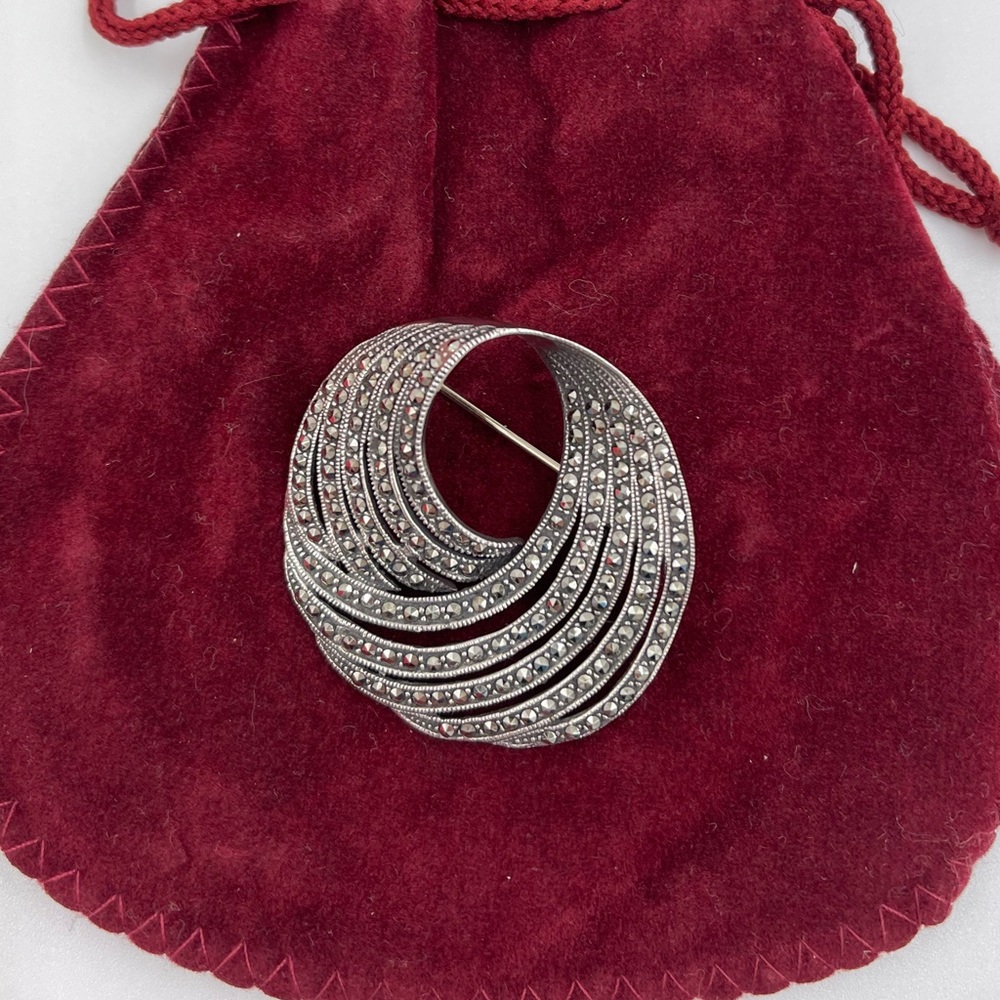 925 Italy Sterling Silver marcasite pin